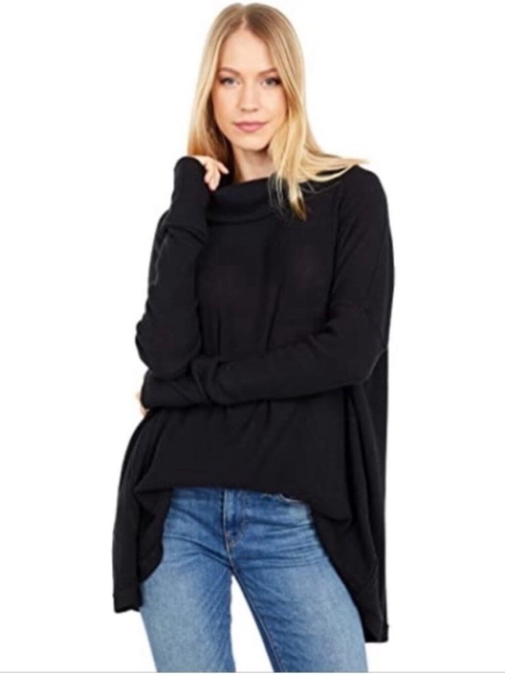 Free People Juicy Long Sleeve Waffle Knit Women Top in Black, Size Medium, NWT